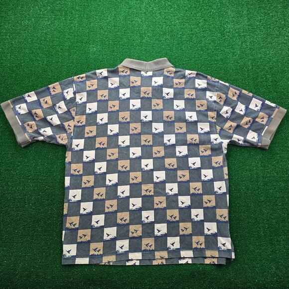Wrangler Rugged Wear Polo Shirt XL Multicolor Checkered Birds AOP Vintage Casual - Picture 6 of 6